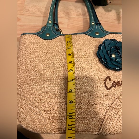 Coach Straw Tote with Teal Accents - Picture 6 of 13